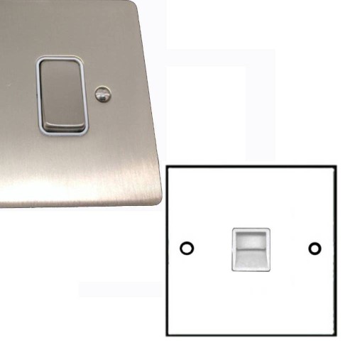 1 Gang Master Telephone Socket in Satin Nickel Brushed and White Plastic Insert Stylist Grid Flat Plate
