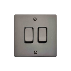 2 Gang 2 Way 10A Rocker Grid Switch in Polished Bronze and Black Insert Stylist Grid Flat Plate