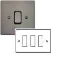 3 Gang 2 Way 10A Rocker Grid Switch in Polished Bronze and Black Insert Stylist Grid Flat Plate