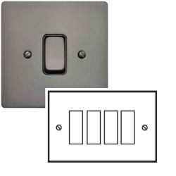 4 Gang 2 Way 10A Rocker Grid Switch in Polished Bronze and Black Insert Stylist Grid Flat Plate