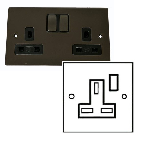 1 Gang 13A Switched Single Socket in Polished Bronze and Black Insert Stylist Grid Flat Plate