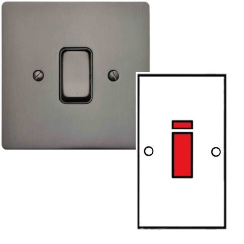 45A Red Cooker Switch with Neon in Vertical Double Plate Polished Bronze and Black Insert Stylist Grid Flat Plate