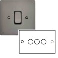 3 Gang 2 Way 10-120W Trailing Edge LED Dimmer in Polished Bronze Flat Plate and Knob, Stylist Grid