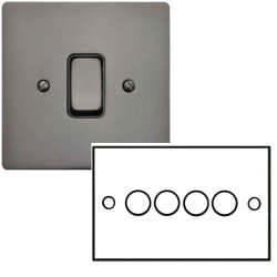 4 Gang 2 Way 10-120W Trailing Edge LED Dimmer in Polished Bronze Flat Plate and Knob, Stylist Grid