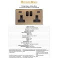 2 Gang 13A Socket with 2 USB A+C Sockets Screwless Vintage Antique Brass Plate with a Black Trim