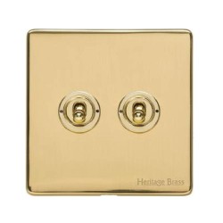 2 Gang 2 Way 20A Dolly Switch Screwless Vintage Polished Brass Plate and Toggle Switches
