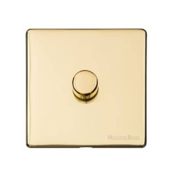 1 Gang 2 Way Trailing Edge LED Dimmer 10-120W Screwless Vintage Polished Brass Plate