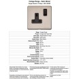1 Gang 13A Switched Single Socket Screwless Vintage Satin Nickel Plate Black Switch and Trim