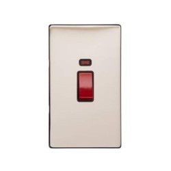 45A Cooker Switch with Neon Twin/Tall Plate Screwless Vintage Satin Nickel Plate Red Rocker Black Trim