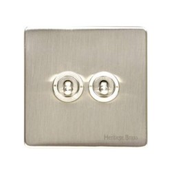 2 Gang 2 Way 20A Dolly Switch Screwless Vintage Satin Nickel Plate and Toggle Switches