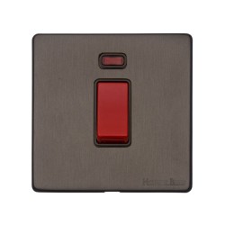 1 Gang 45A Red Rocker Cooker Switch with Neon on a Single Plate Screwless Vintage Matt Bronze Plate with a Black Trim