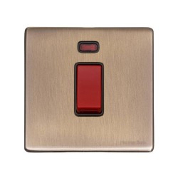 1 Gang 45A Red Rocker Cooker Switch with Neon on a Single Plate Screwless Vintage Antique Brass Plate with a Black Trim