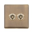 2 Gang 2 Way 20A Dolly Switch Screwless Vintage Antique Brass Plate and Toggle Switches