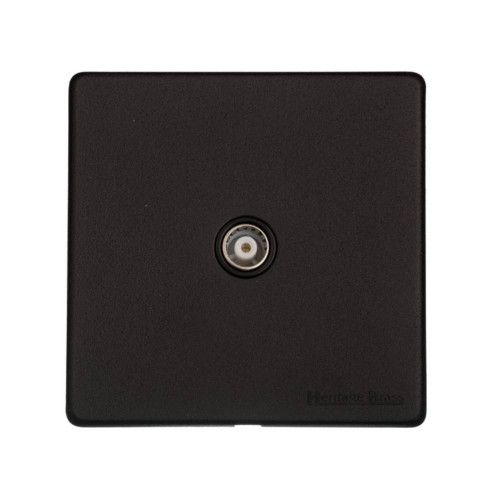 1 Gang Non-Isolated TV/Coaxial Socket Screwless Vintage Matt Black Plate and Black Trim