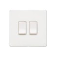 2 Gang 2 Way 10A Rocker Switch Screwless Vintage Gloss White Plate with White Plastic Rockers and Trim