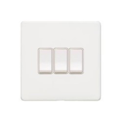 3 Gang 2 Way 10A Rocker Switch Screwless Vintage Gloss White Plate with White Plastic Rockers and Trim