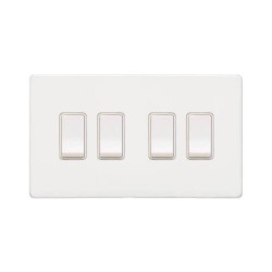 4 Gang 2 Way 10A Rocker Switch Screwless Vintage Gloss White Plate with White Plastic Rockers and Trim
