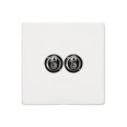 2 Gang 2 Way 20A Dolly Switch Screwless Vintage Gloss White Plate and Polished Chrome Toggle Switches