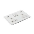 2 Gang 13A Socket with 2 USB Sockets Screwless Vintage Gloss White Plate with a White Trim