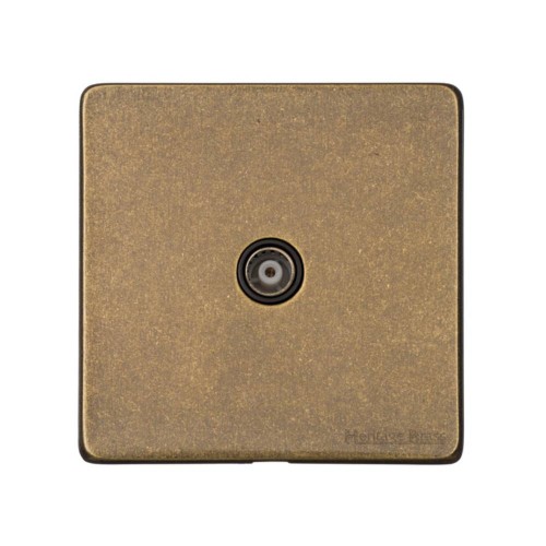 1 Gang Non-Isolated TV/Coaxial Socket Screwless Vintage Rustic Brass Plate and Black Trim