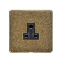 1 Gang 5A 3 Round Pin Unswitched Socket Screwless Vintage Rustic Brass Plate with a Black Trim