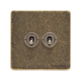 2 Gang 2 Way 20A Dolly Switch Screwless Vintage Rustic Brass Plate and Toggle Switches