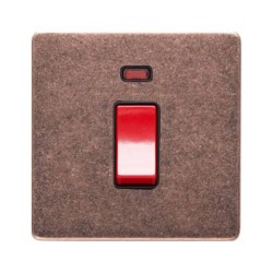 1 Gang 45A Red Rocker Cooker Switch with Neon on a Single Plate Screwless Vintage Rustic Copper Plate with a Black Trim