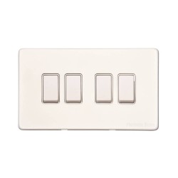 4 Gang 2 Way 10A Rocker Switch Screwless Vintage Matt White Plate with White Plastic Rockers and Trim