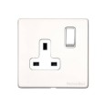 1 Gang 13A Switched Single Socket Screwless Vintage Matt White Plate with a White Switch and Trim
