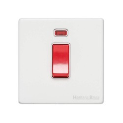 1 Gang 45A Red Rocker Cooker Switch with Neon on a Single Plate Screwless Vintage Matt White Plate with a White Trim