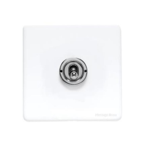 1 Gang 2 Way 20A Dolly Switch Screwless Vintage Matt White Plate and Polished Chrome Toggle Switch