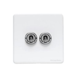 2 Gang 2 Way 20A Dolly Switch Screwless Vintage Matt White Plate and Polished Chrome Toggle Switches