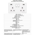 2 Gang 13A Socket with 2 USB Sockets Screwless Vintage Matt White Plate with a White Trim