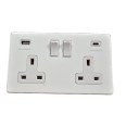 2 Gang 13A Switched Socket with 2 USB type A+C Sockets Matt White Screwless Plate White Trim, Mode White