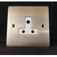 1 Gang 5A 3 Pin Unswitched Socket in Satin Nickel Brushed Stylist and White Plastic Trim Grid Flat Plate