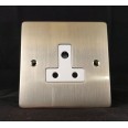 1 Gang 5A 3 Pin Unswitched Socket in Satin Nickel Brushed Stylist and White Plastic Trim Grid Flat Plate