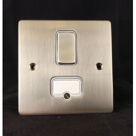 1 Gang 13A Switched Spur in Satin Nickel Brushed and White Plastic Insert Stylist Grid Flat Plate