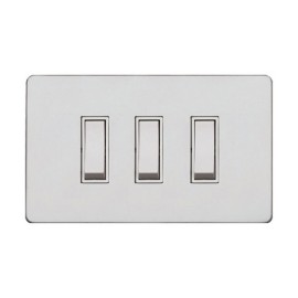 3 Gang 2 Way 20A Double Rocker Grid Switch in Matt White Screwless Plate with White Trim