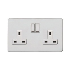 2 Gang 13A Switched Double Socket in Matt White Screwless Plate with White Trim, Mode White