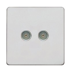 2 Gang Non-Isolated Twin TV Socket in Matt White Screwless Plate with White Trim, Mode White