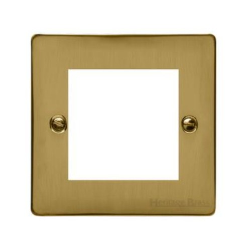 2 Gang Euro Module Satin Brass Elite Flat Plate with Black Insert (Cover Plate Only)