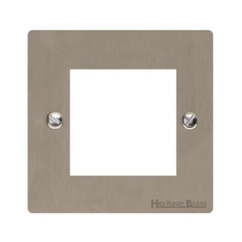 2 Gang Euro Module Stepped Plate in Satin Nickel with White Insert (Plate Only)