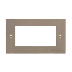 2 Gang Cover Plate for 4 Euro Modules in Antique Brass Flat Plate with Black Plastic Trim