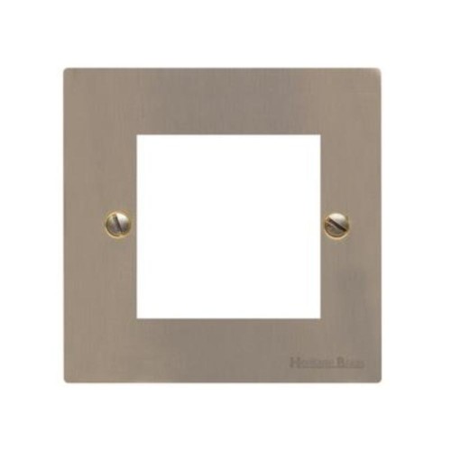 1 Gang Cover Plate for 2 Euro Modules in Antique Brass Flat Plate with Black Plastic Trim