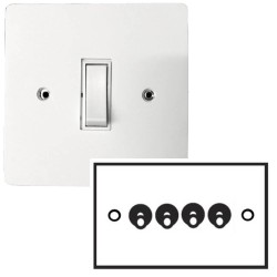 Primed White 4 Gang 2 Way 20A Dolly Switch Flat Plate Paintable Polished Chrome Dolly with Screws