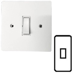Primed White 1 Gang Architrave 20A White Plastic Rocker Grid Switch on a Paintable Flat Plate with Screws