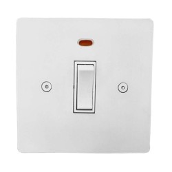 Primed White 1 Gang White Plastic DP Switch 20A with Neon Indicator on a Paintable Flat Plate with Screws