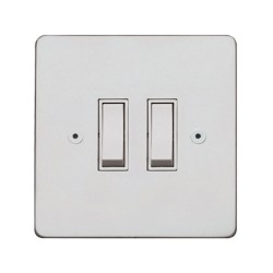 Primed White 2 Gang 2 Way 20A White Plastic Rocker Grid Switch on a Paintable Flat Plate with Screws Heritage Brass