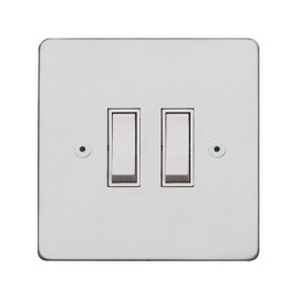 Primed White 2 Gang 2 Way 20A White Plastic Rocker Grid Switch on a Paintable Flat Plate with Screws