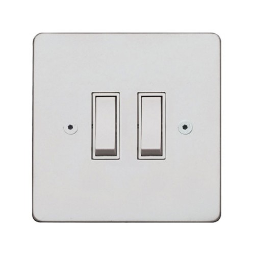Primed White 2 Gang 2 Way 20A White Plastic Rocker Grid Switch on a Paintable Flat Plate with Screws